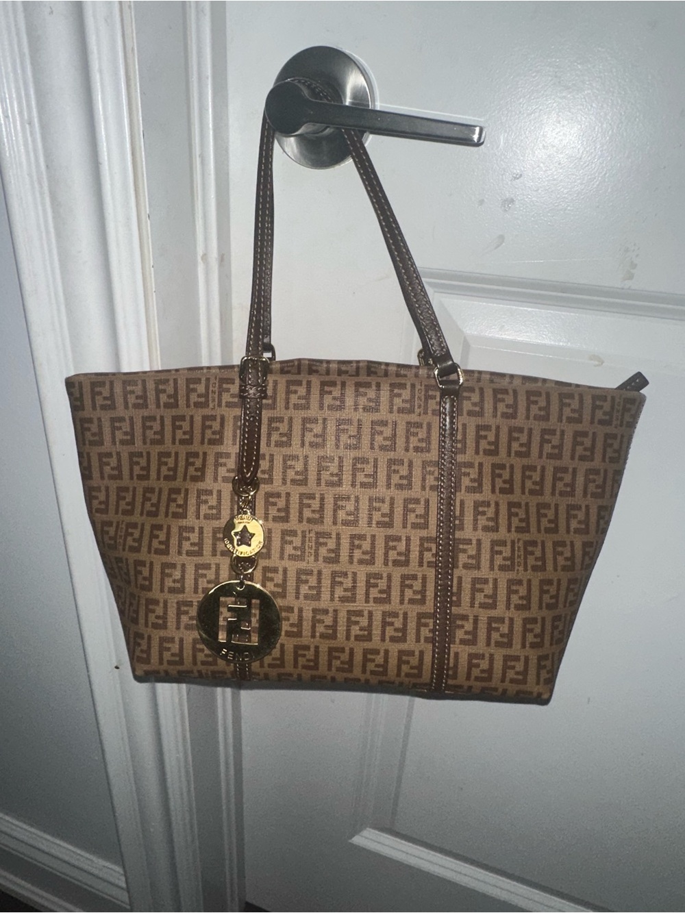 Fendi Brown Monogram Tote with Gold Charm